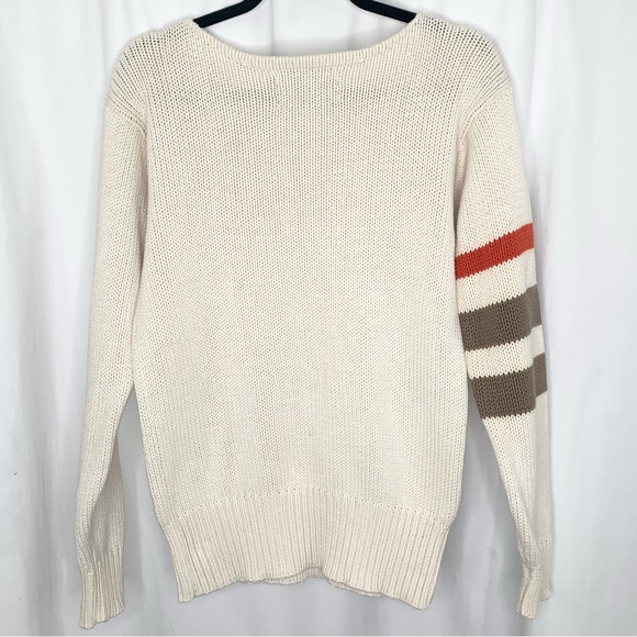 Ralph Lauren Womens Cream Sweater with Striped Sleeve Size Medium - Picture 1 of 8